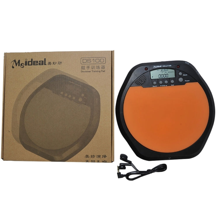 Electronic drum practice pad kit with orange pad, cables, and retail packaging