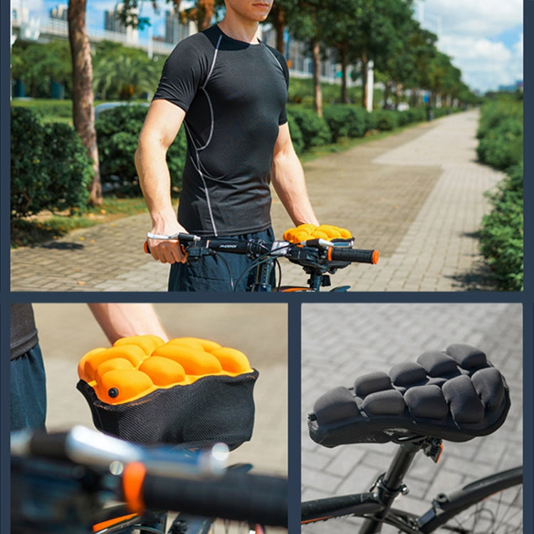 Bicycle inflatable seat airbag cushion shown in orange and black versions