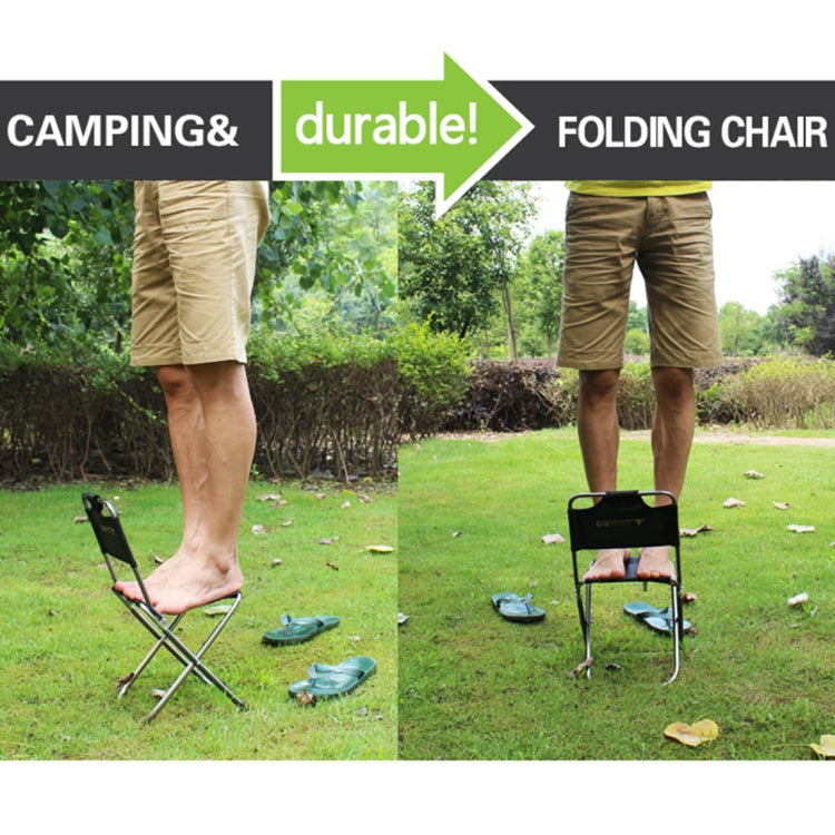 Compact black folding chair with padded seat/back and aluminum legs