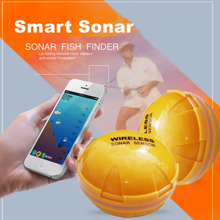 Wireless sonar fish sensor dome with smartphone showing sonar screen