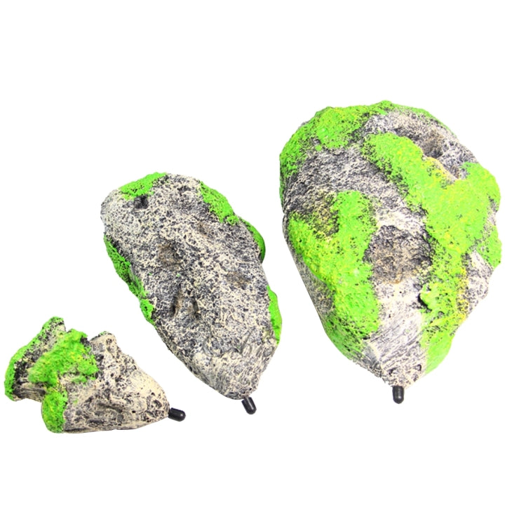 Collection of moss-covered floating stones with small bases for aquarium decoration
