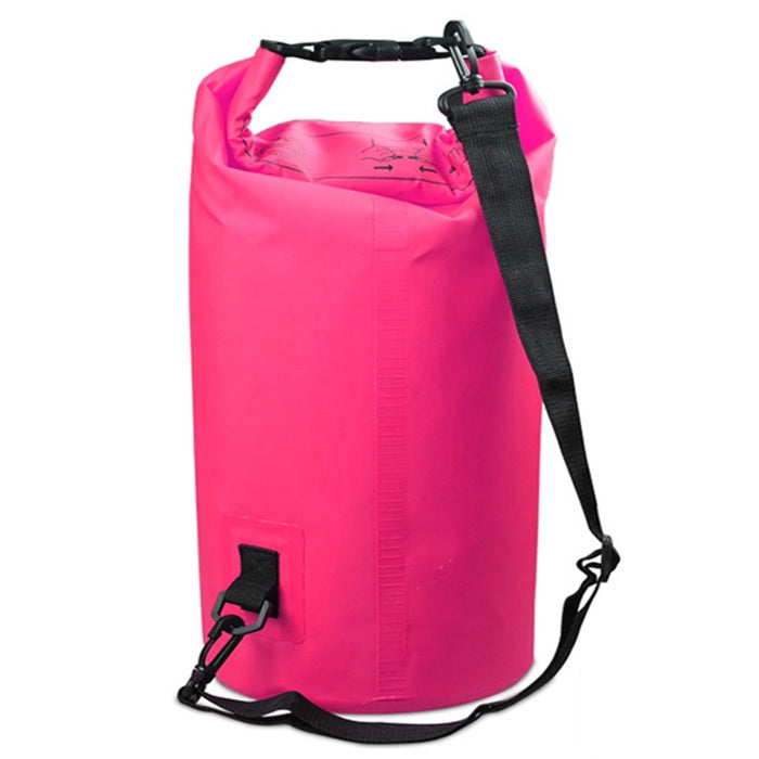 30L PVC waterproof dry sack double-shoulder bag, pink roll-top with shoulder strap