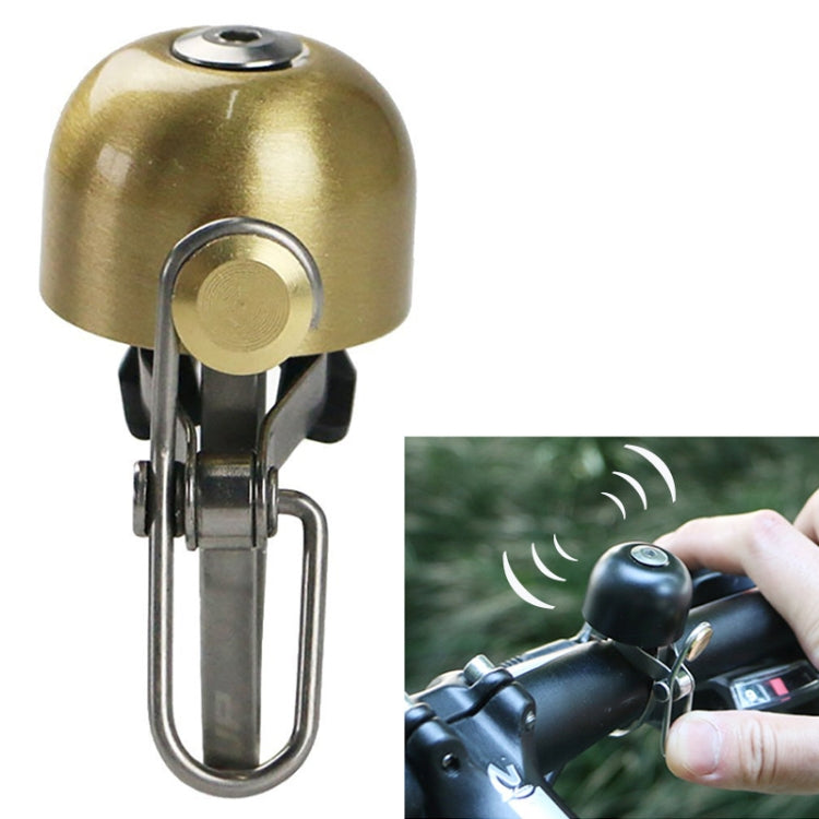 Gold retro bicycle bell with brass button and metal mounting clip