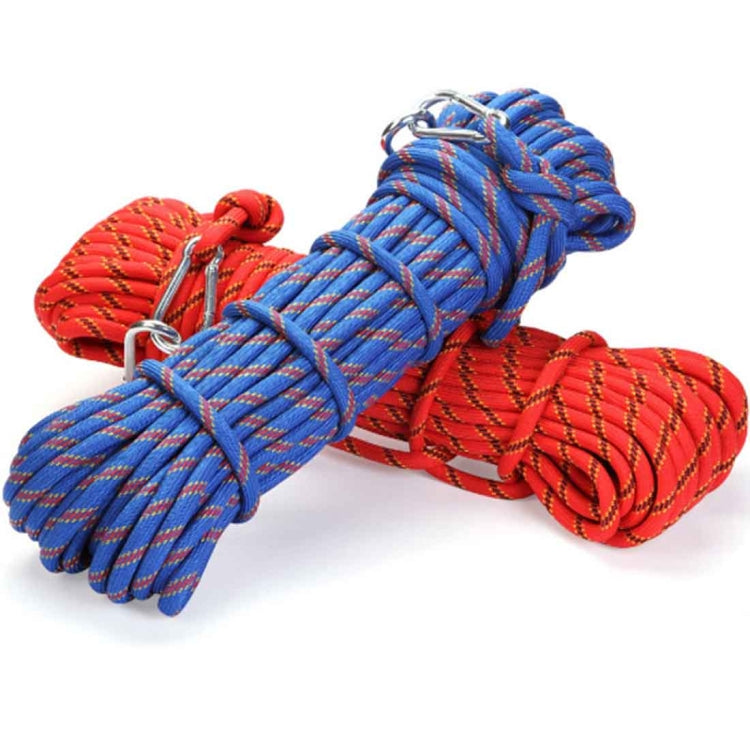 Static safety rescue rope set, blue and red braided coils with metal connector ends