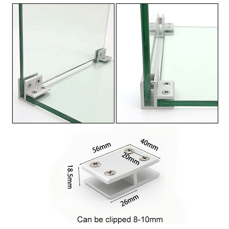 Cabinet glass partition corner clip mounted on 8–10mm glass, 180° fixing clamp
