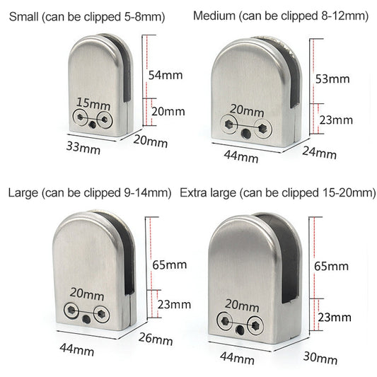 8-12mm Flat Bottom Matte Polished 201 Stainless Steel Fixed Clip Railing Glass Wood Layer Board Clamp Bracket, 8-12mm, Flat Bottom, 201 Stainless Steel