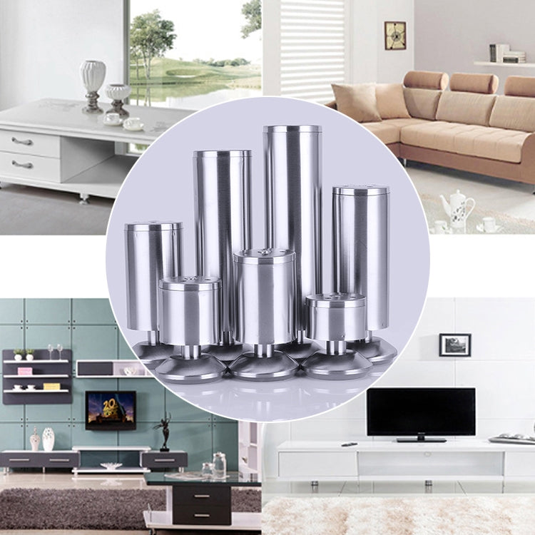 Set of stainless steel sofa or cabinet feet with round bases and cylindrical columns
