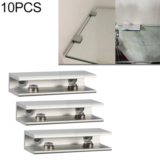 10-pack double-hole aluminum glass fixing clips, L-shaped, 8mm, silver