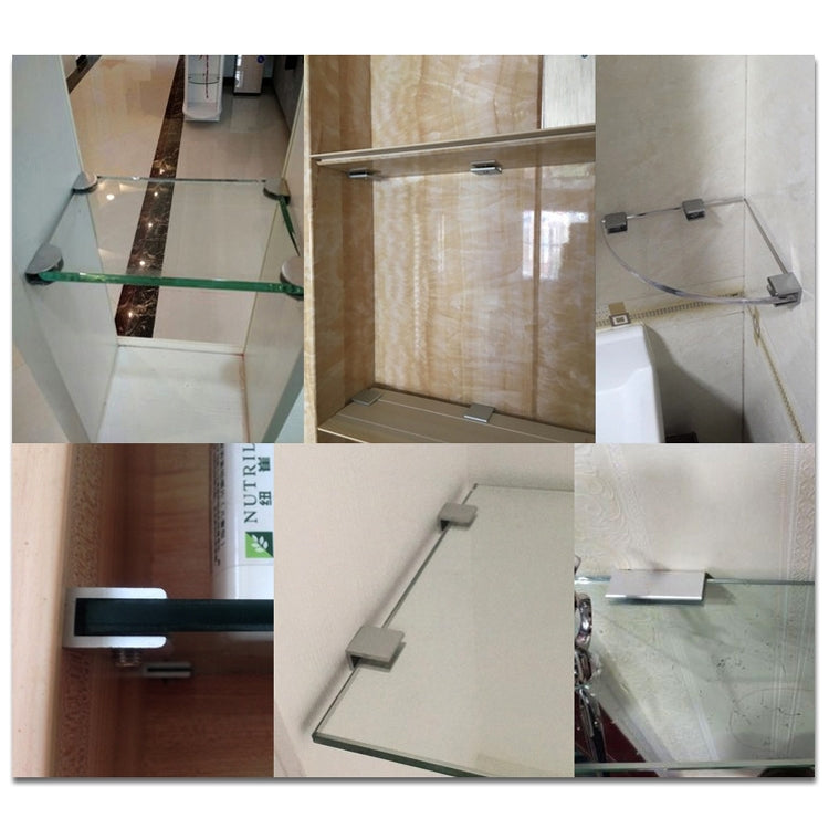 Set of aluminum glass fixing clips installed on glass panels and frames