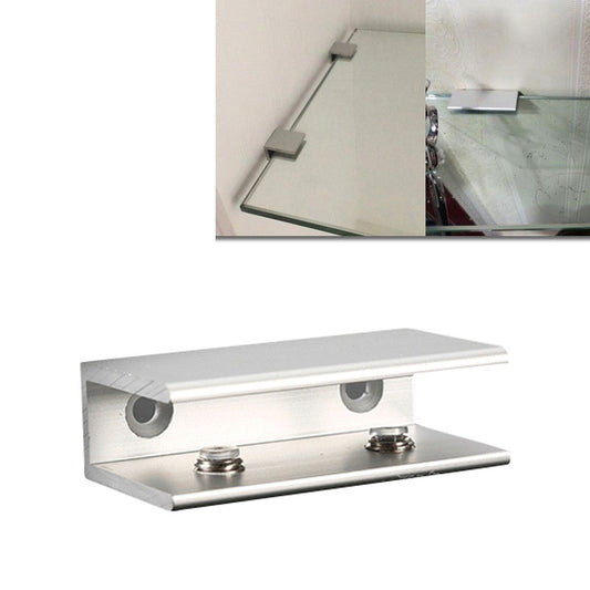 Aluminum glass fixing clip with two mounting holes, silver, for corner mounting