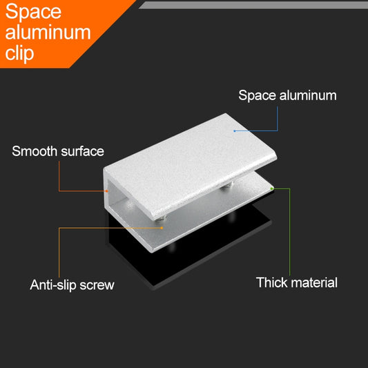 Silver aluminum glass fixing clip with round hole and flat clamping base