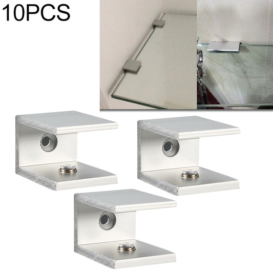 Silver aluminum single-hole glass clips with screw base and side bracket, 3-pack shown