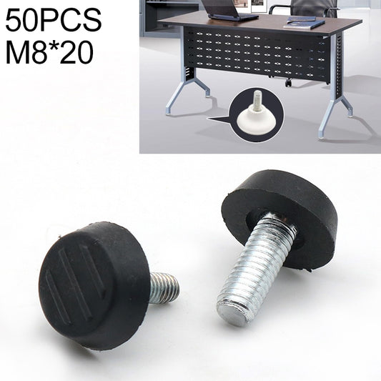 Furniture screw stub foot pads set, black rubber with silver threaded M8x20 bolt