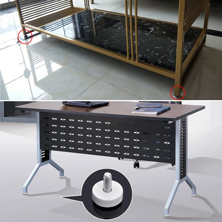 Furniture leveling foot pad on table underside, circular base with M6x15 screw