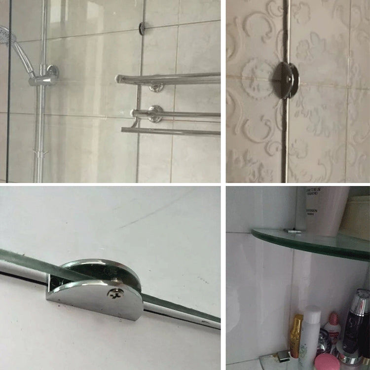 Wall-mounted chrome glass fixing clamp nails holding glass shelf brackets