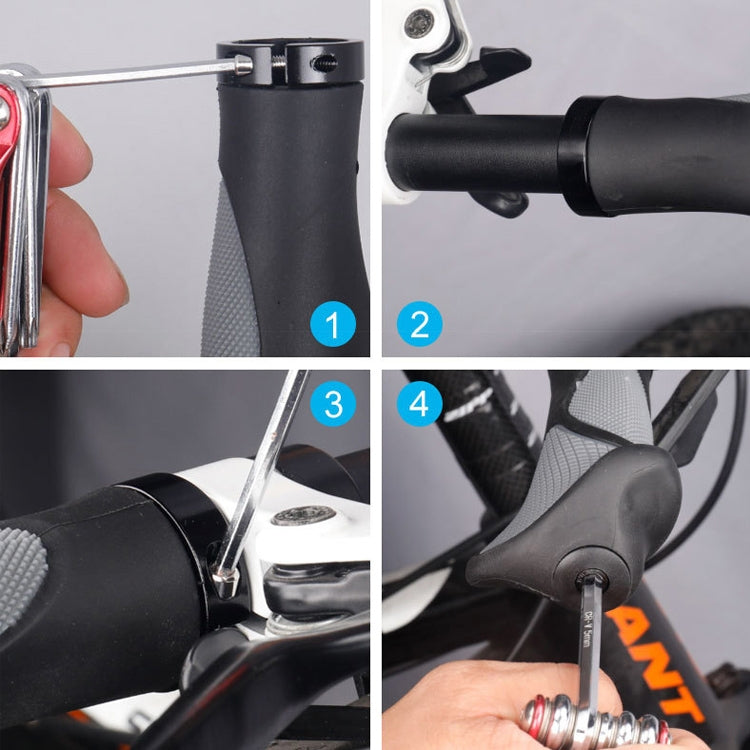 Close-up mounting black horn handlebar grip with textured pad and adjustable clamp.