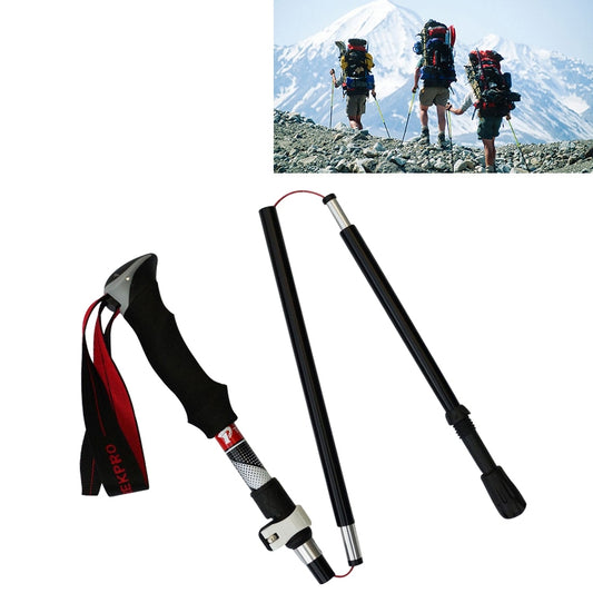 Folding trekking poles, 5-section aluminum, black shafts with black grip and wrist strap