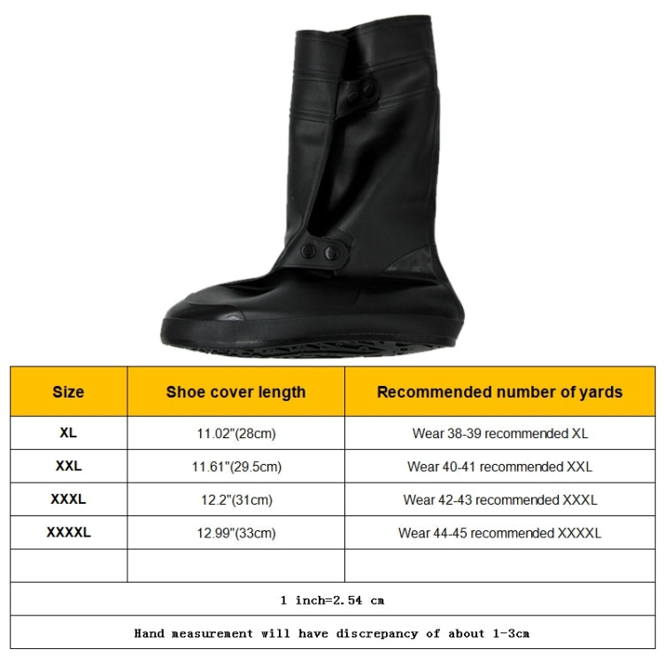Black high tube shoe cover boot with cuff and snap closure, one-piece side view