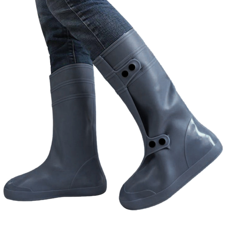 High tube rainproof shoe covers with button strap, dark gray, adult fit