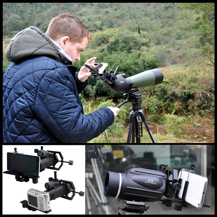 Telescope photography stand with attached smartphone rig on telescope tripod