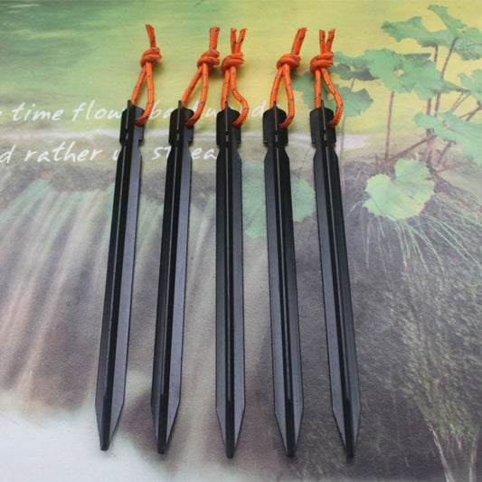 Aluminium tent peg set with rope, black pegs