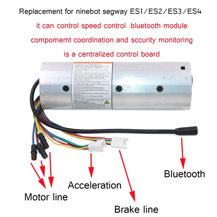 Electric scooter controller module with wiring cables and labeled connection arrows