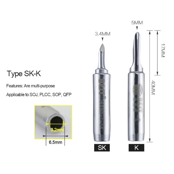 Soldering tips SK-K pair: 3.4mm and 5mm conical heads with dimension labels