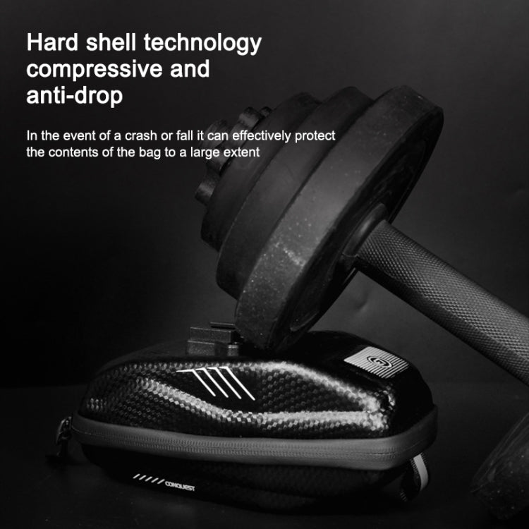 Hard-shell black carbon-texture handlebar phone bag with protective lid