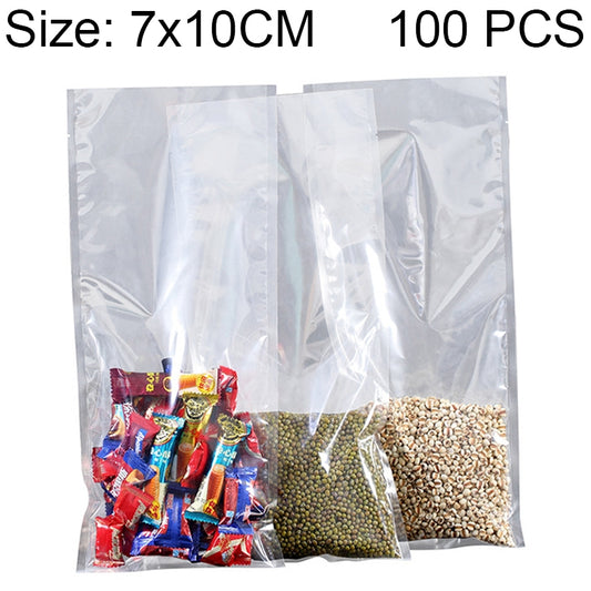 Transparent vacuum sealer bags, 7x10 cm, showing mixed snacks and grains inside