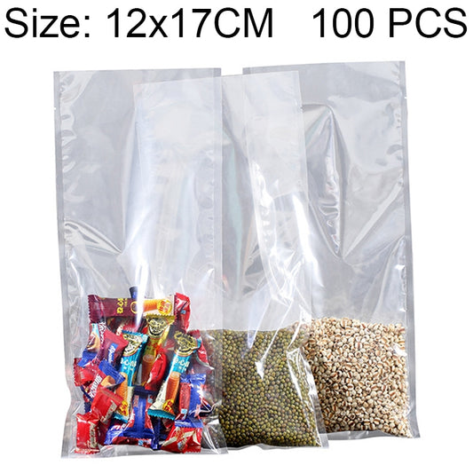 Transparent food storage plastic bags with snacks and grains inside, 12x17cm