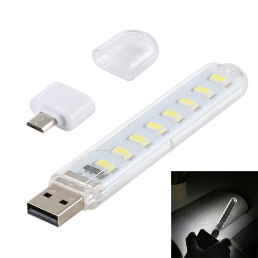 8LEDs 5V 200LM USB LED Book Light Portable Night Light, with Micro Adapter, with Micro Adapter