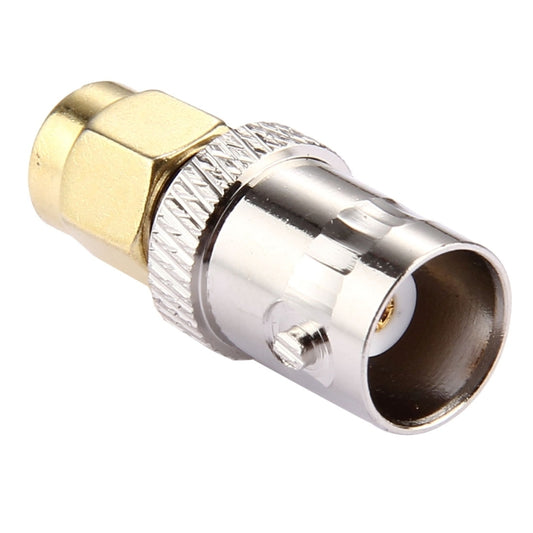 BNC female to SMA male connector, gold BNC end and silver SMA end