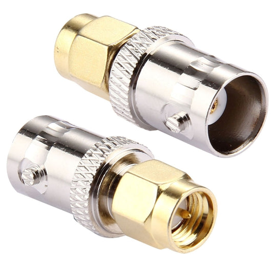 2-pack BNC female to SMA male connectors with gold and silver metal housings