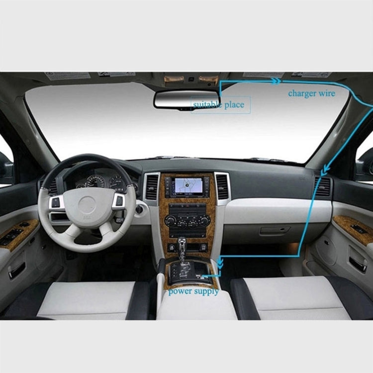 Car dash cam in car interior with 3-inch display and mounted camera view