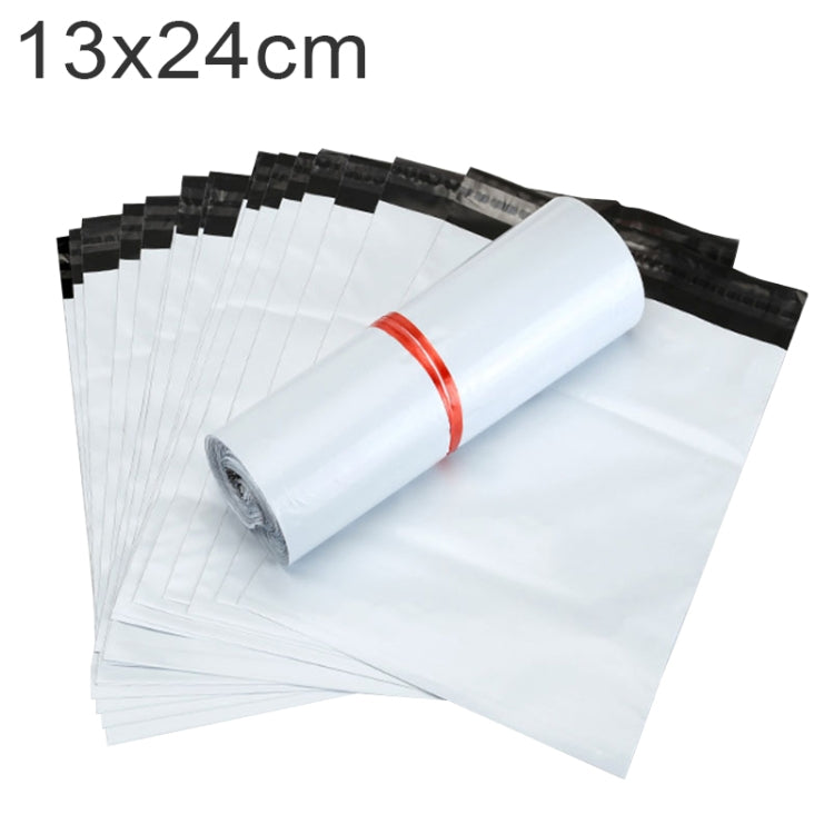 Stack of waterproof plastic express bags, 13x24 cm, white film with red seal tape