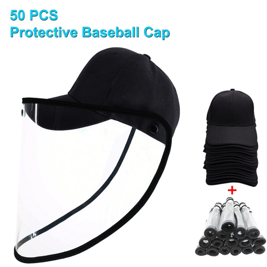 50 PCS Anti-Saliva Splash Anti-Spitting Anti-Fog Anti-Oil Protective Baseball Cap Mask Removable Face Shield, Baseball Cap Mask 50 Pack, 50 PCS Baseball Cap Mask/Red, 50 PCS Baseball Cap Mask/Blue
