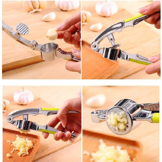 Multi-function Stainless Steel Garlic Presses Garlic Squeezer Tool Crusher Garlic Ginger Grater Nutcracker Kitchen Tool, Stainless Steel 2
