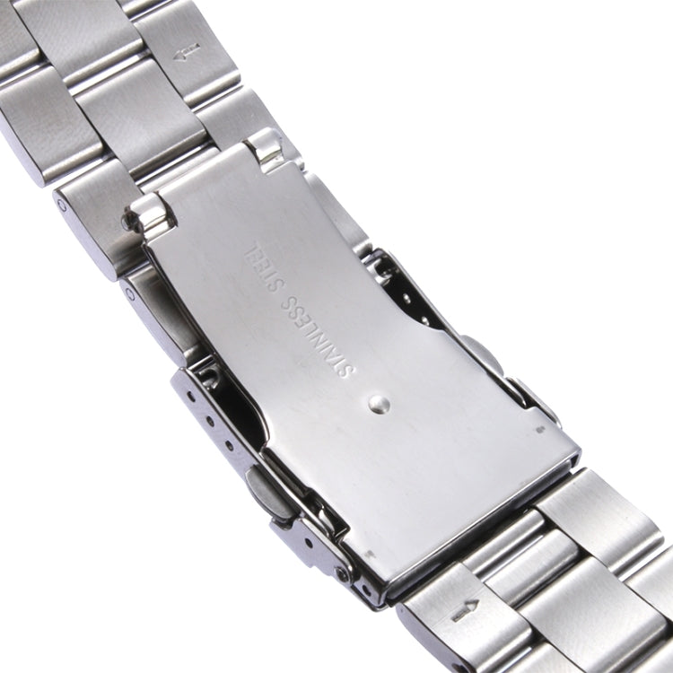 Close-up of stainless steel clasp back with engraving and link connectors