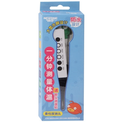 Retail box for waterproof digital thermometer with green frog graphic