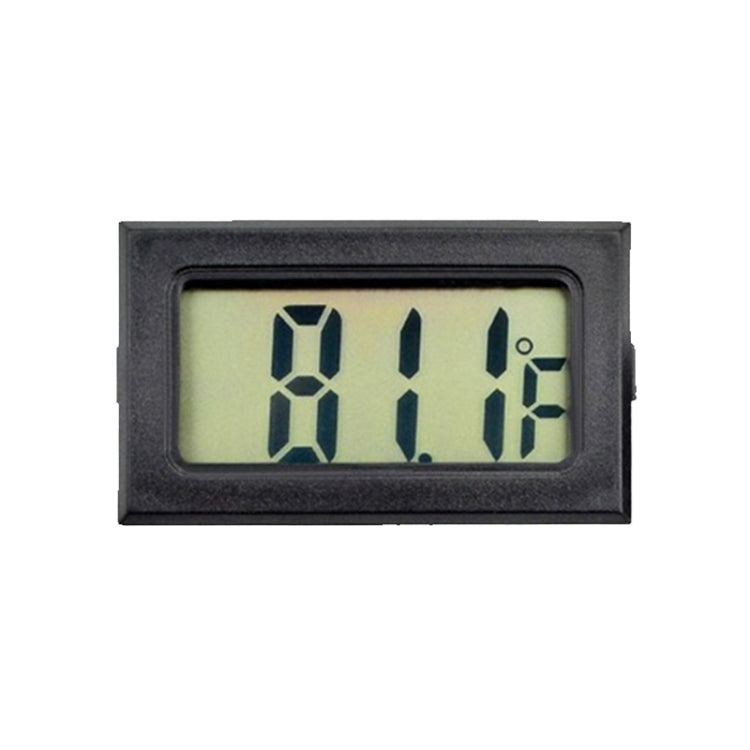 Mini LCD indoor digital thermometer with black frame and Fahrenheit digits on screen
