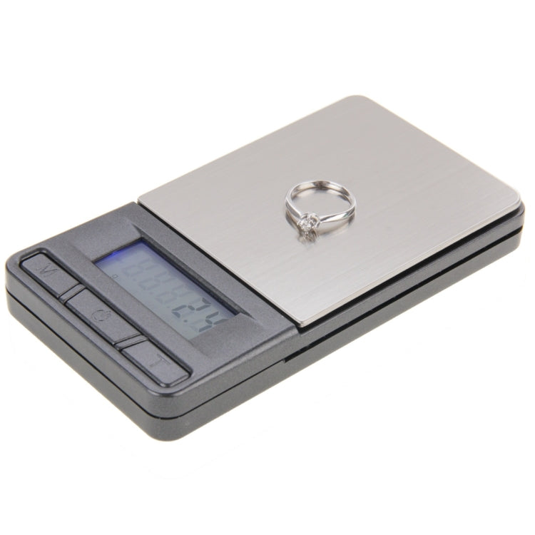 Pocket digital jewelry scale with LCD screen and metal platform with ring