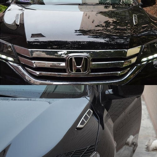 Installed bonnet air-flow vent stickers on a car hood near the grille