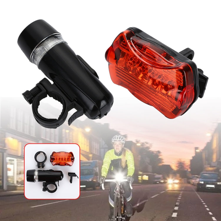Black bike headlight and red rear safety flashlight with mounting bracket