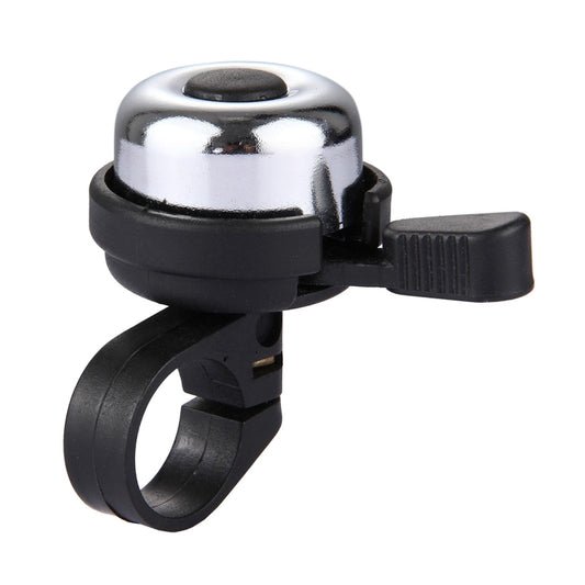 Mini bicycle bell with chrome dome and black mounting strap