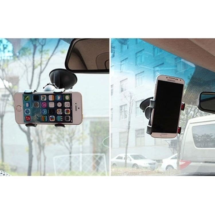 Universal car phone holder mounted in car, smartphone secured on suction base