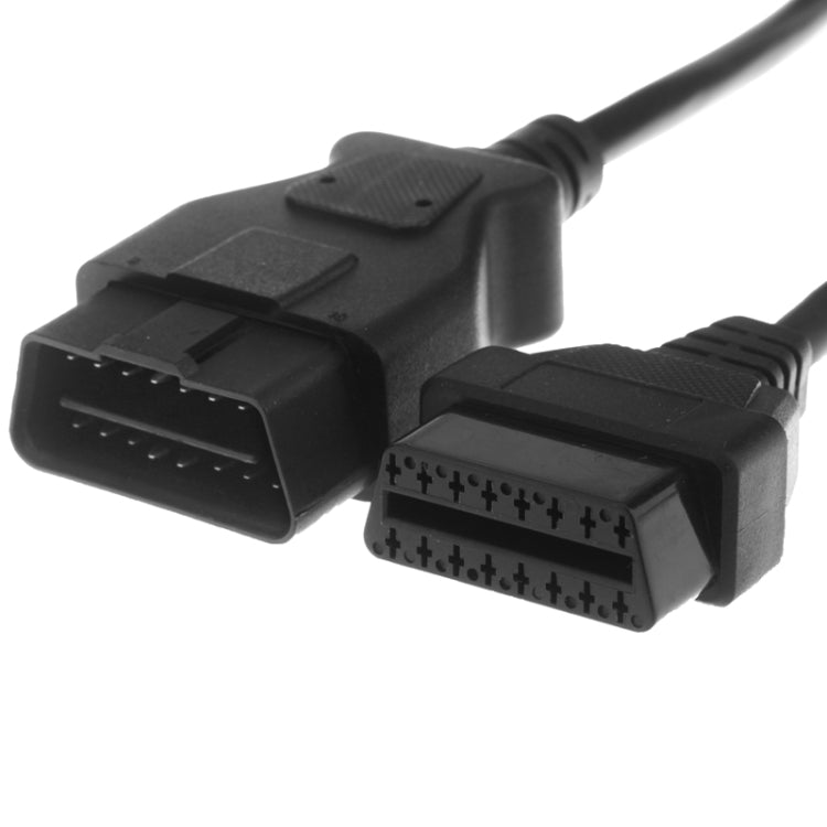 Close-up of OBDII 16-pin connectors on a black diagnostic cable