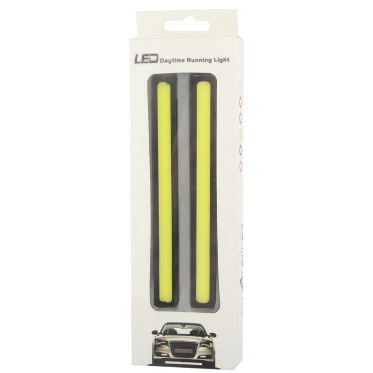 Retail box for LED daytime running light, showing two yellow LED bar inserts