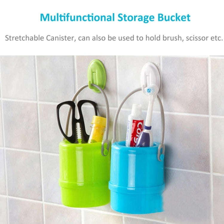 Car umbrella holder storage bucket with two side handles and hanging items, blue and green