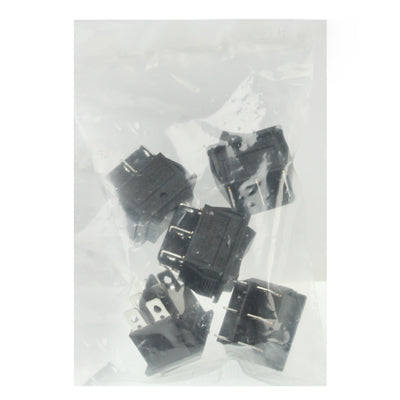 Bag of black ON-OFF-ON rocker switches, small packaged electrical switches