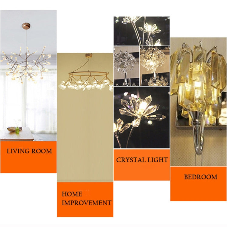 Warm white LED bulbs on chandelier-style fixture with crystal accents